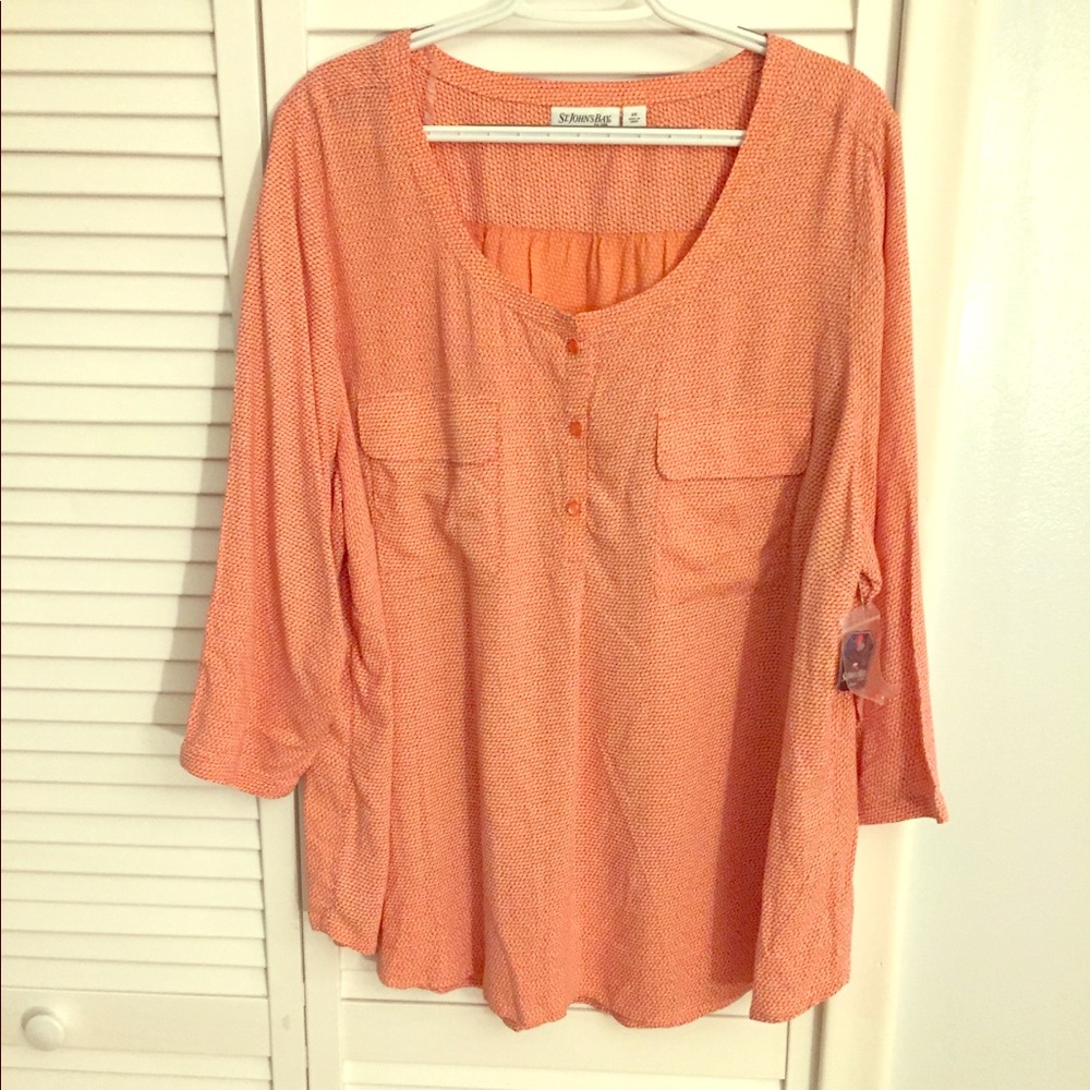 NWT St. John’s Bay Coral Fusion 3/4 Sleeve Blouse